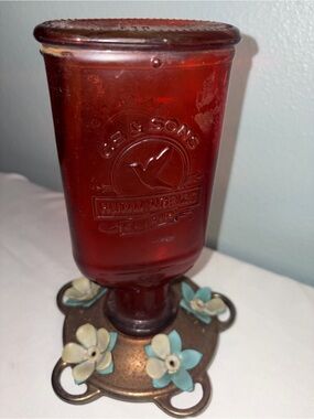 Vintage Hummingbird feeder Red Glass